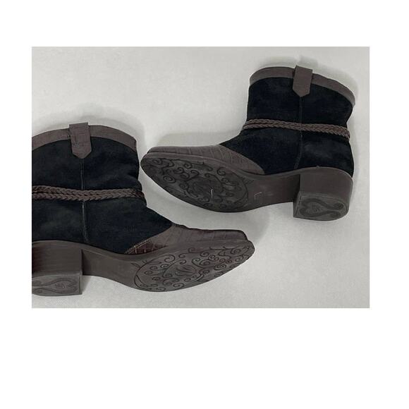 Brighton Boots Short Cowboy Western Brown Croc Leather Black Suede - Picture 4 of 11